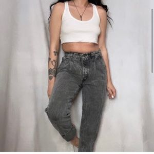 1980S LEVIS RARE DARK GREY ACID WASH HIGH WAISTED WHITE TAB DENIM JEANS
